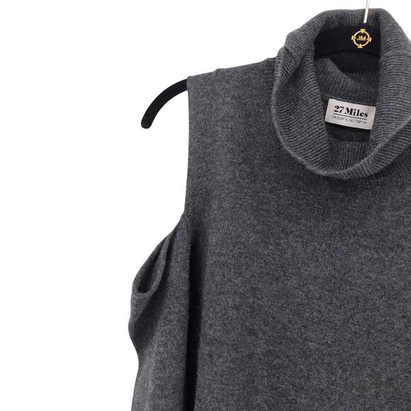 27 Miles Cashmere Sweater Sz S Malibu Devon Cold Shoulder Turtleneck Asymmetric - Picture 4 of 10